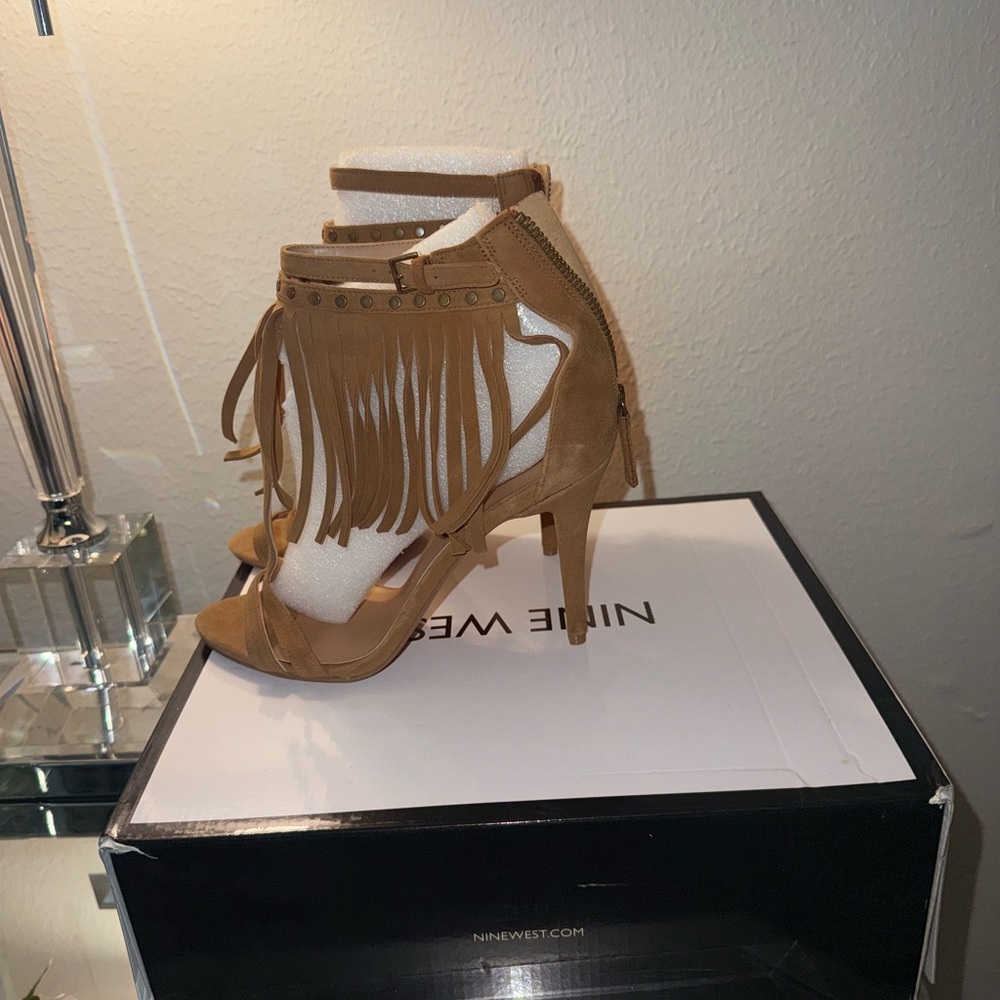 Nine West Brown Fringe Heeled Sandals